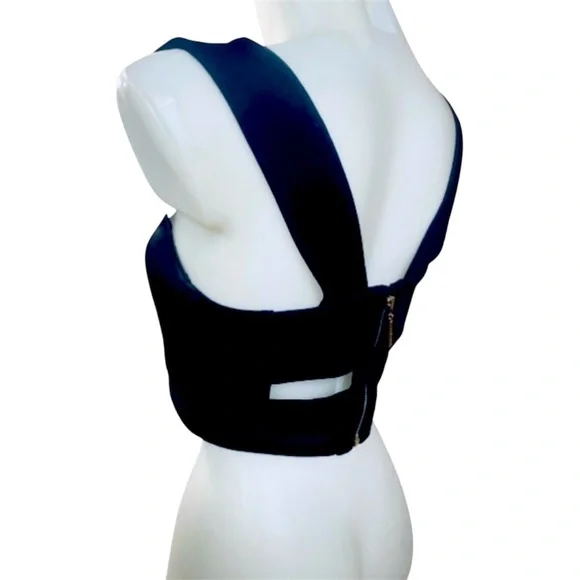 Marciano Jet Black Sleeveless Gold Back Zip Cut Out Top Size Medium Like New - Picture 2 of 13